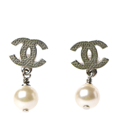 Chanel Pearl CC Drop Earrings Silver 1 of 4