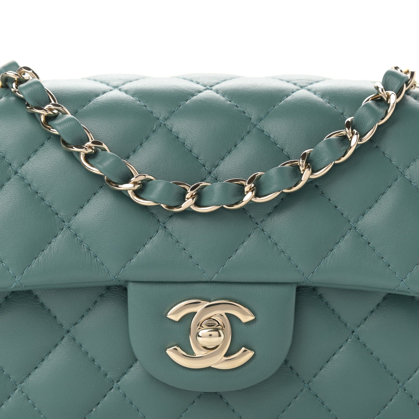 Lambskin Quilted Mini Rectangular Flap Green