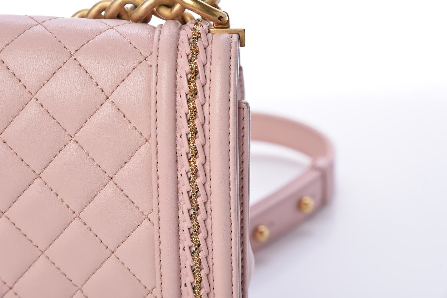 Chanel Lambskin Quilted Medium Chain Detail Boy Flap Light Pink 16 of 19