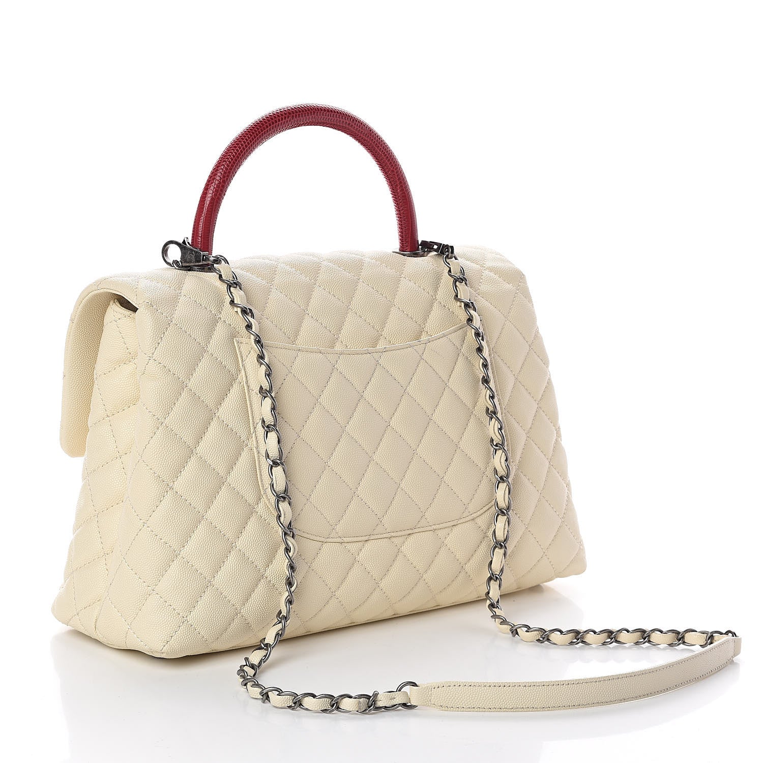 Chanel Caviar Lizard Quilted Medium Coco Handle Flap White 3 of 10