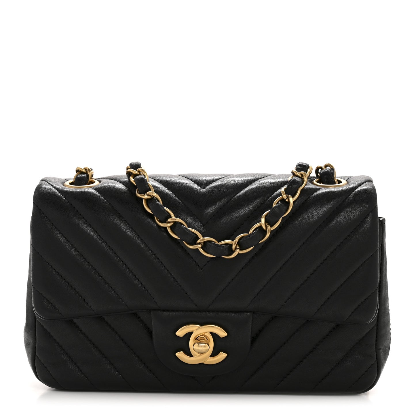 Lambskin Chevron Quilted Mini Rectangular Flap Black