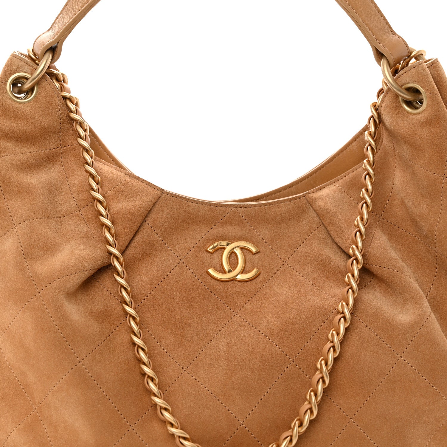 Chanel Suede Calfskin Lambskin Quilted Maxi Hobo Light Brown 8 of 11