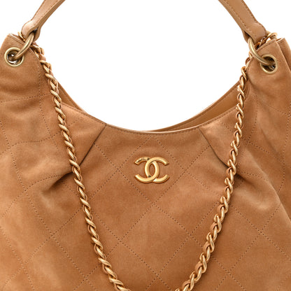 Chanel Suede Calfskin Lambskin Quilted Maxi Hobo Light Brown 8 of 11
