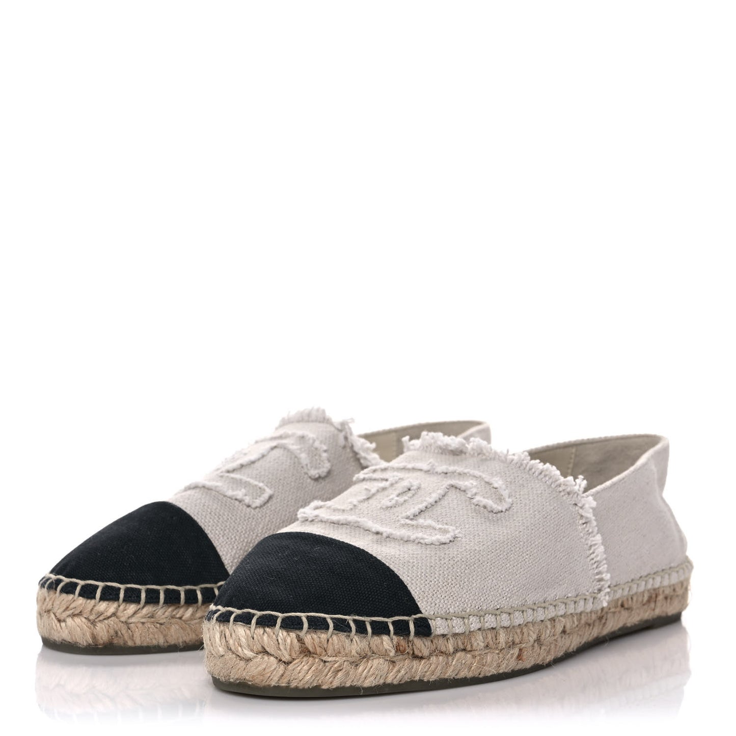 Canvas Grosgrain CC Espadrilles 38 Beige Black