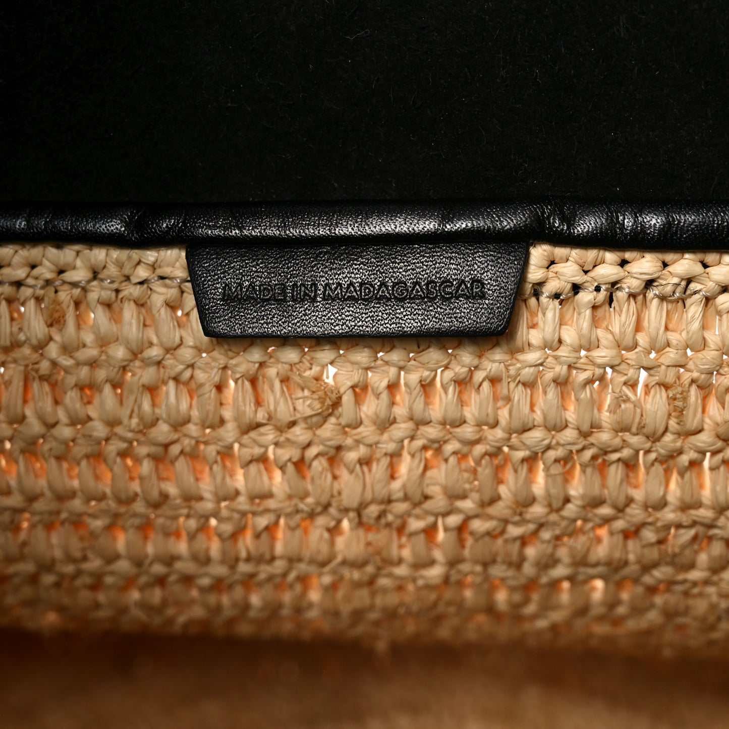Raffia Calfskin Basket Bag Natural Black