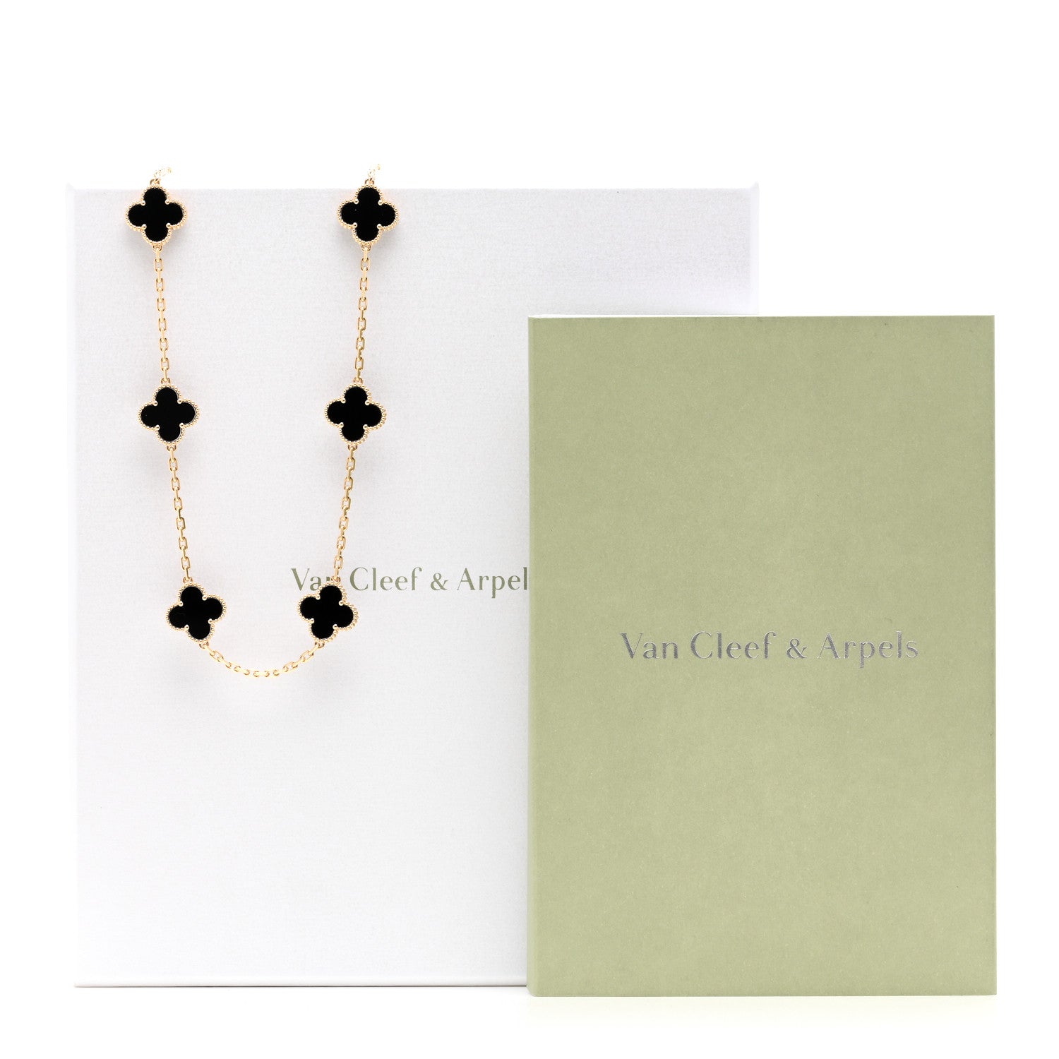 Van Cleef & Arpels 18K Yellow Gold Black Onyx 10 Motifs Vintage Alhambra Necklace 6 of 6