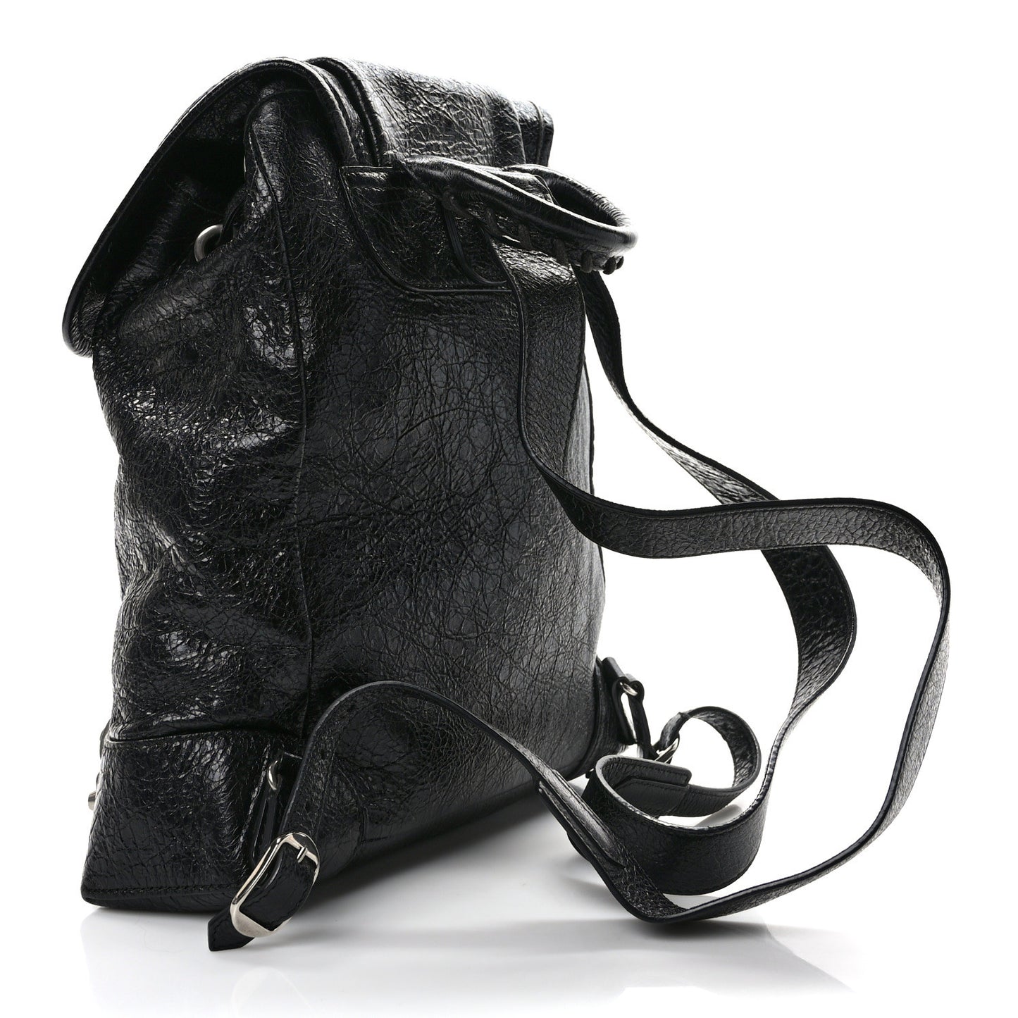 Agneau Silver Metallic Edge Hardware Backpack Black