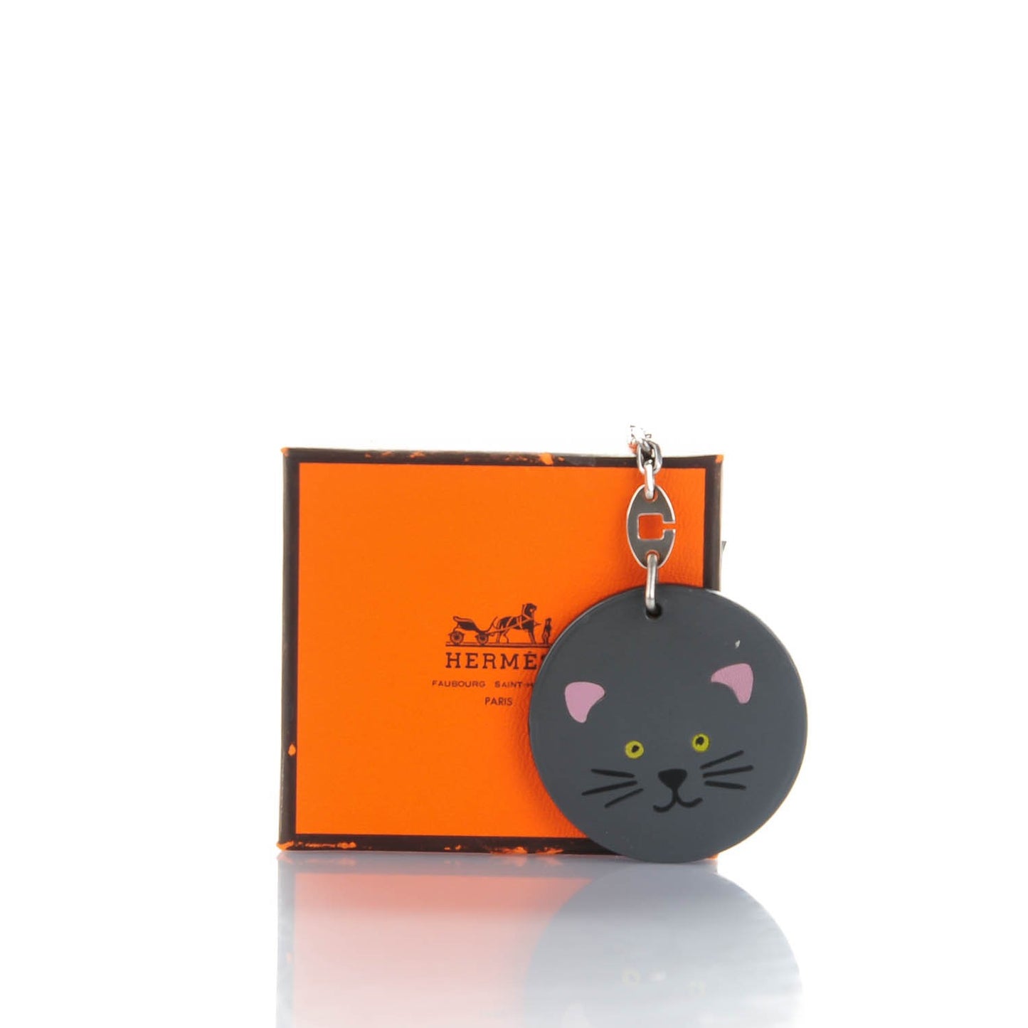 Veau Box Kitty Cat Key Chain Bag Charm