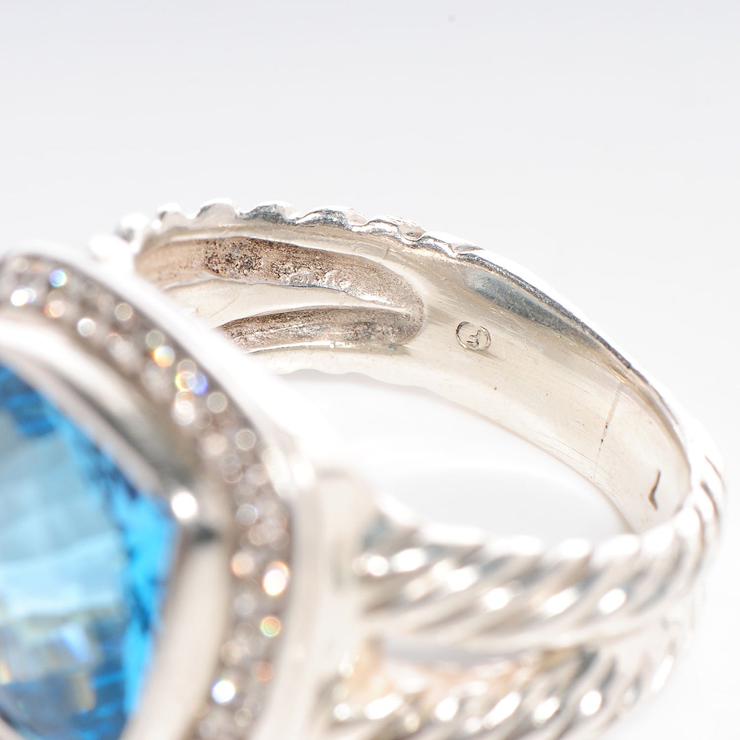 Sterling Silver Diamond Blue Topaz 11mm Albion Ring 50 5.5