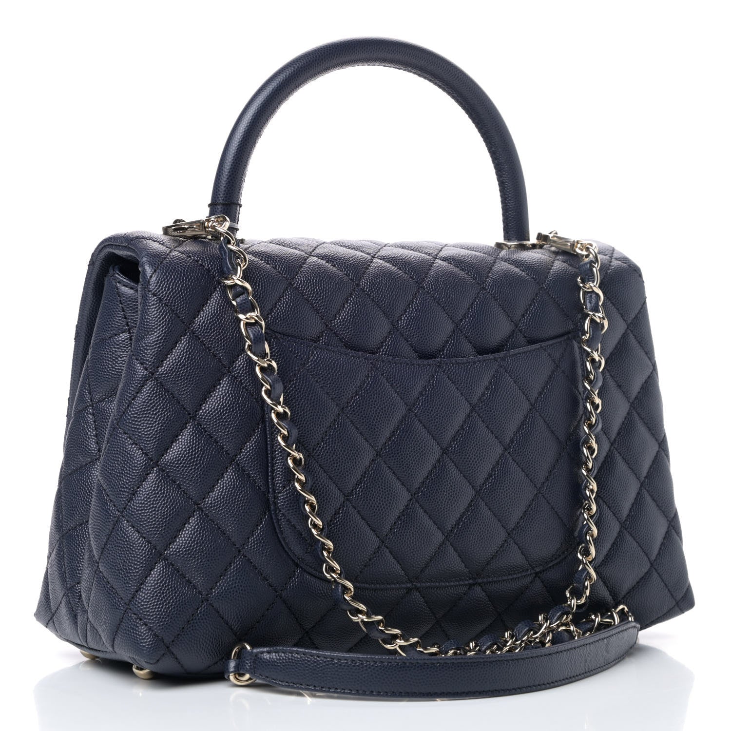 Chanel Caviar Quilted Small Coco Handle Flap Navy Blue 2 of 4