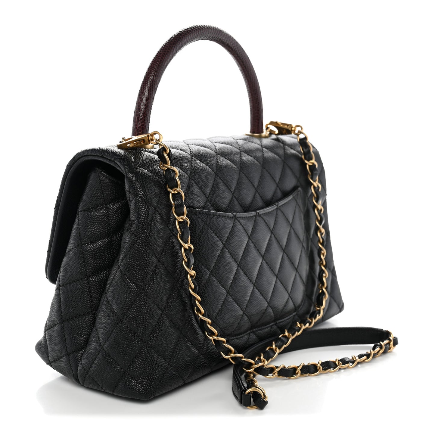 Caviar Lizard Quilted Small Coco Handle Flap Black