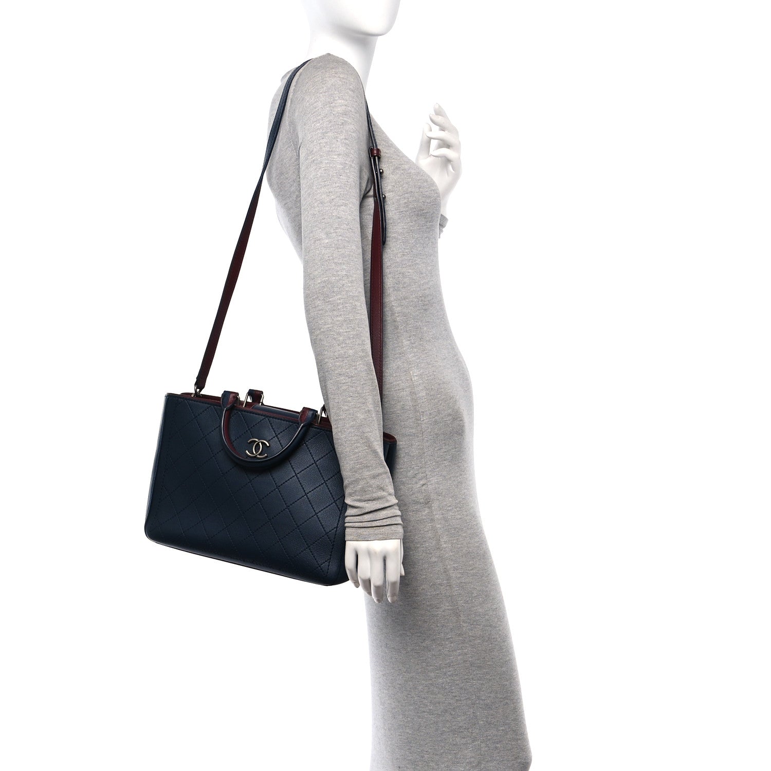 Chanel Bullskin Stitched Bi-Color Medium Shopping Tote Blue 2 of 11