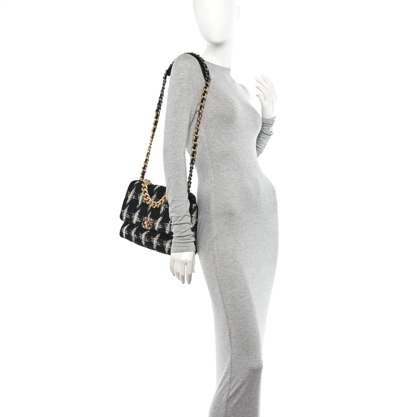 Tweed Quilted Large Chanel 19 Flap Black Ecru White