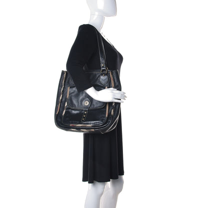 Burberry Calfskin Nova Check Trim Shoulder Bag Black 2 of 14