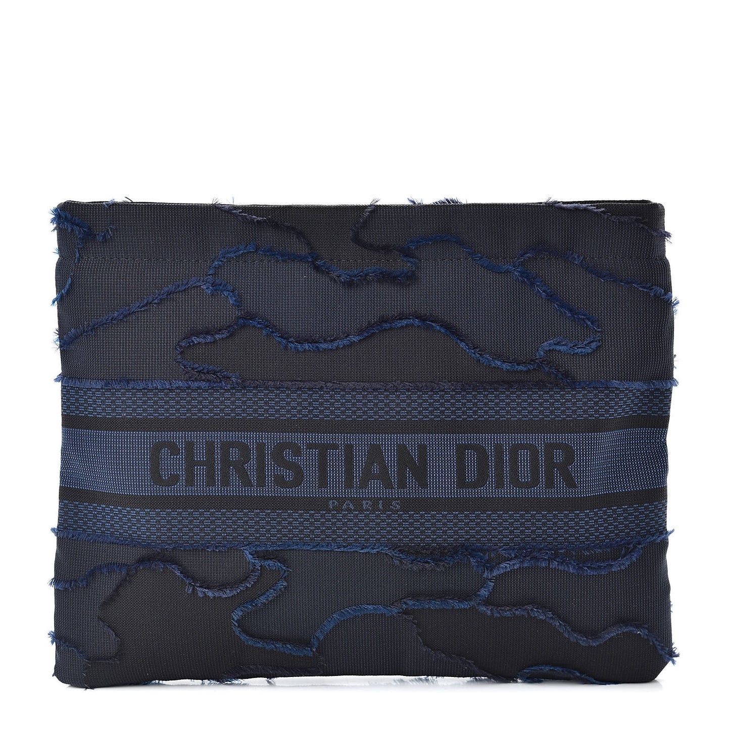 Canvas Embroidered Camouflage Medium Diordouble Zip Pouch Blue