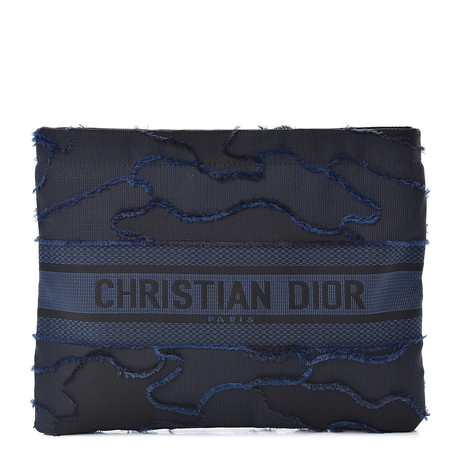 Christian Dior Canvas Embroidered Camouflage Medium Diordouble Zip Pouch Blue 1 of 9
