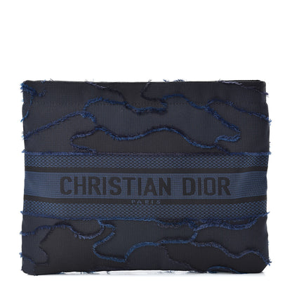 Christian Dior Canvas Embroidered Camouflage Medium Diordouble Zip Pouch Blue 1 of 9