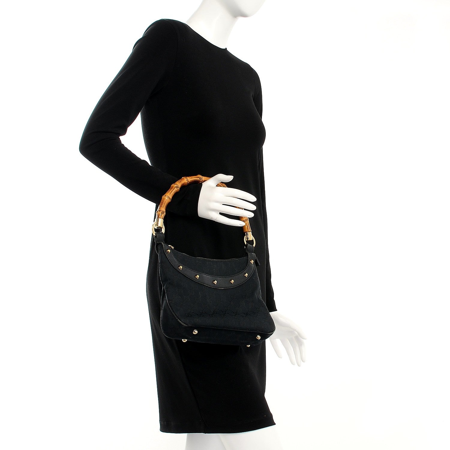 Gucci Monogram Anita Bamboo Top Handle Bag Black 2 of 8