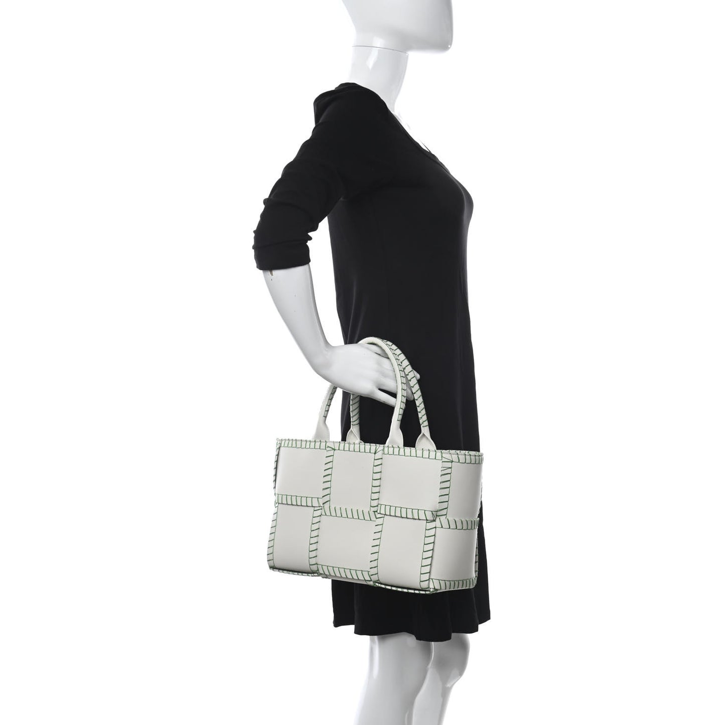 Nappa Maxi Intrecciato Overlock Stitched Small Arco Tote White Parakeet