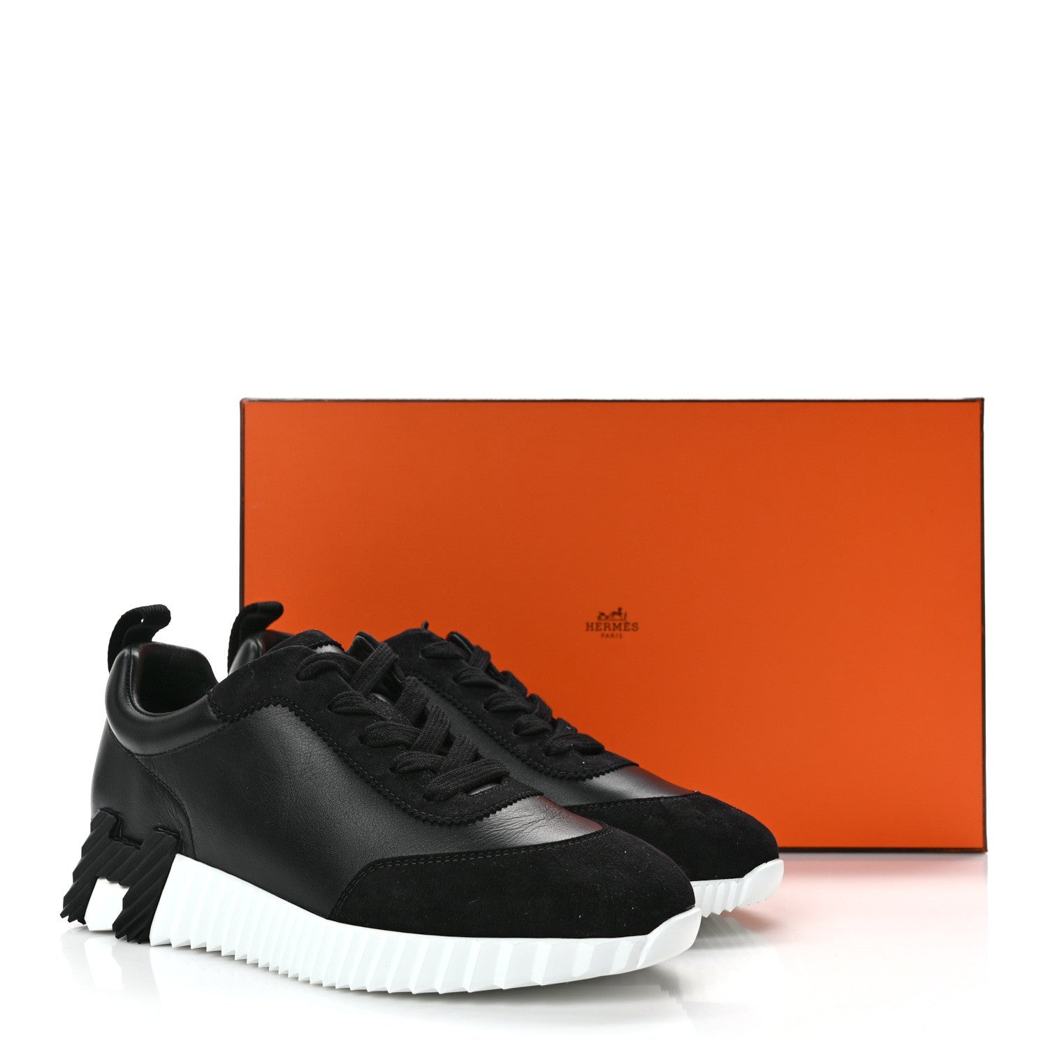 Hermes Calfskin Suede Goatskin Bouncing Sneakers 37.5 Black 10 of 10