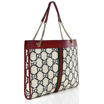 Gucci Tweed GG Monogram Large Rajah Chain Tote White Black Romantic Cherry 3 of 10