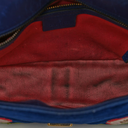 Gucci Velvet Matelasse Deer Embroidered Small GG Marmont Shoulder Bag Cobalt 5 of 12