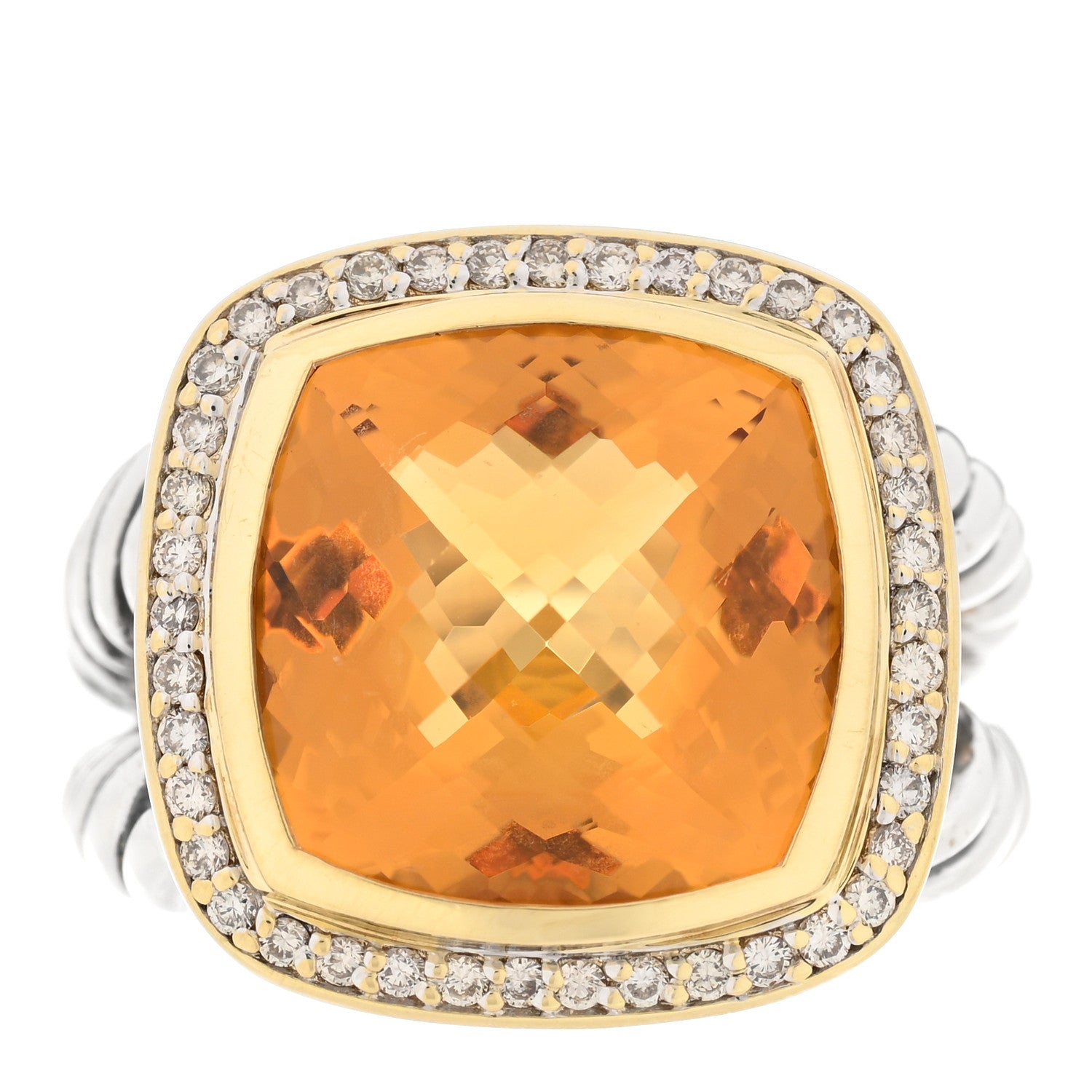 David Yurman Sterling Silver 18K Yellow Gold Diamond Citrine 14mm Albion Ring 57 8 1 of 6