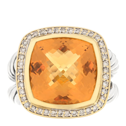 David Yurman Sterling Silver 18K Yellow Gold Diamond Citrine 14mm Albion Ring 57 8 1 of 6