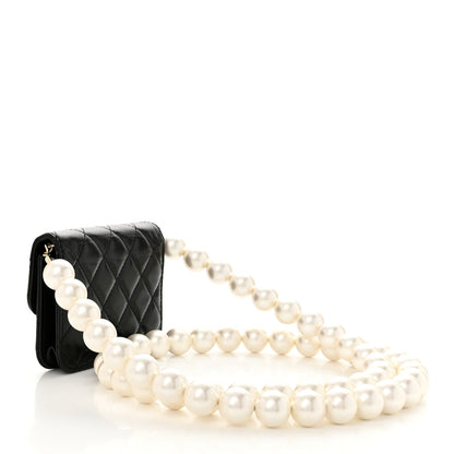 Chanel Calfskin Quilted Maxi Pearls Card Holder Flap With Chain Black 3 of 11