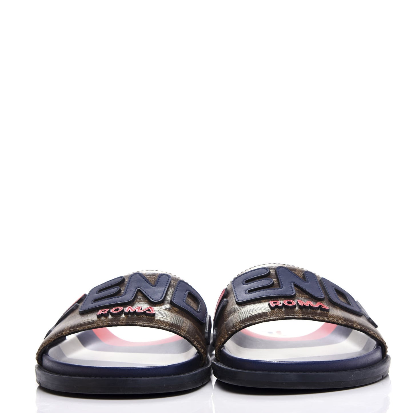 X FILA Glazed Fabric Calfskin FF 1974 Mania Mens Slide Sandals 7 Mogano Panna Blueberry Caipiroska
