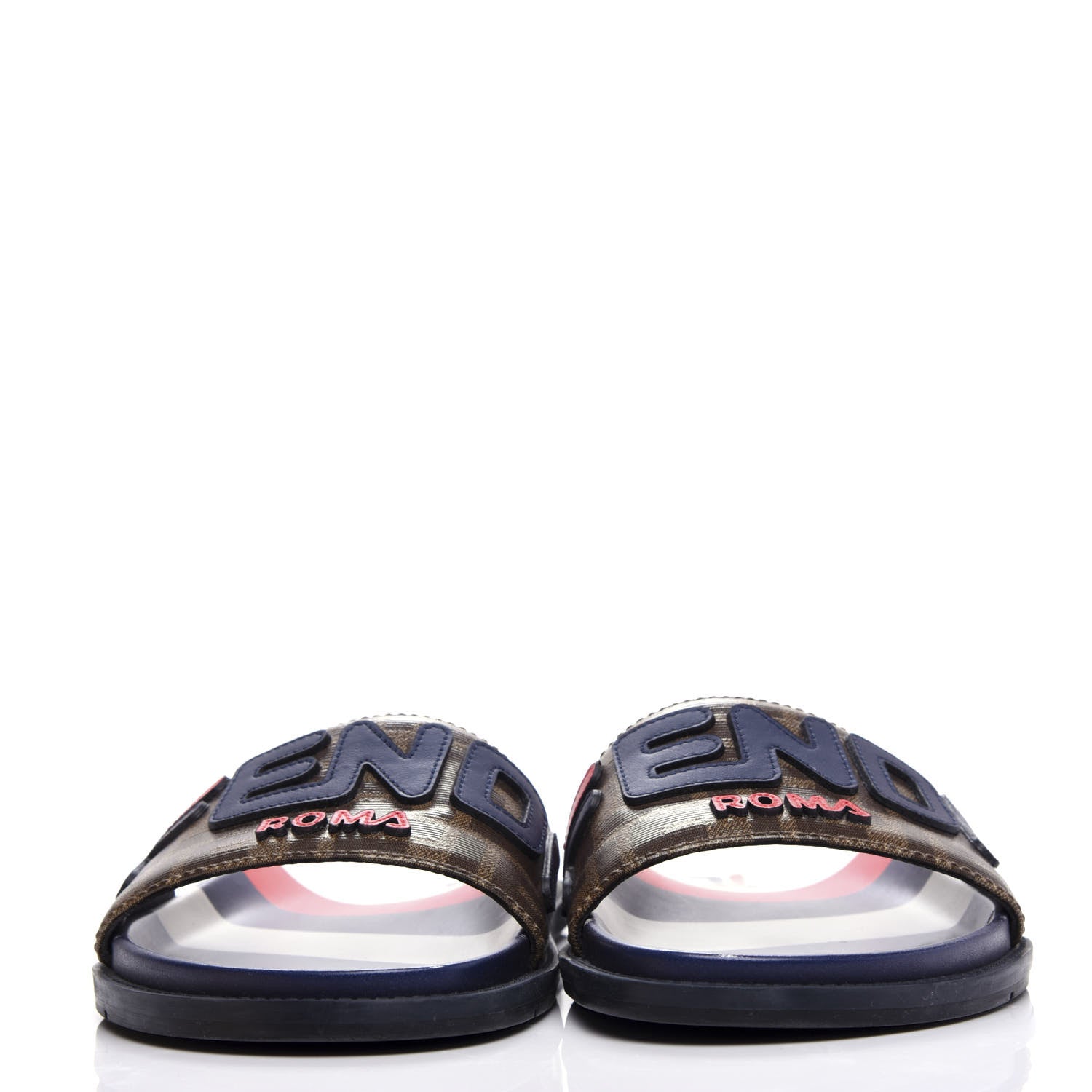 Fendi X FILA Glazed Fabric Calfskin FF 1974 Mania Mens Slide Sandals 7 Mogano Panna Blueberry Caipiroska 2 of 14
