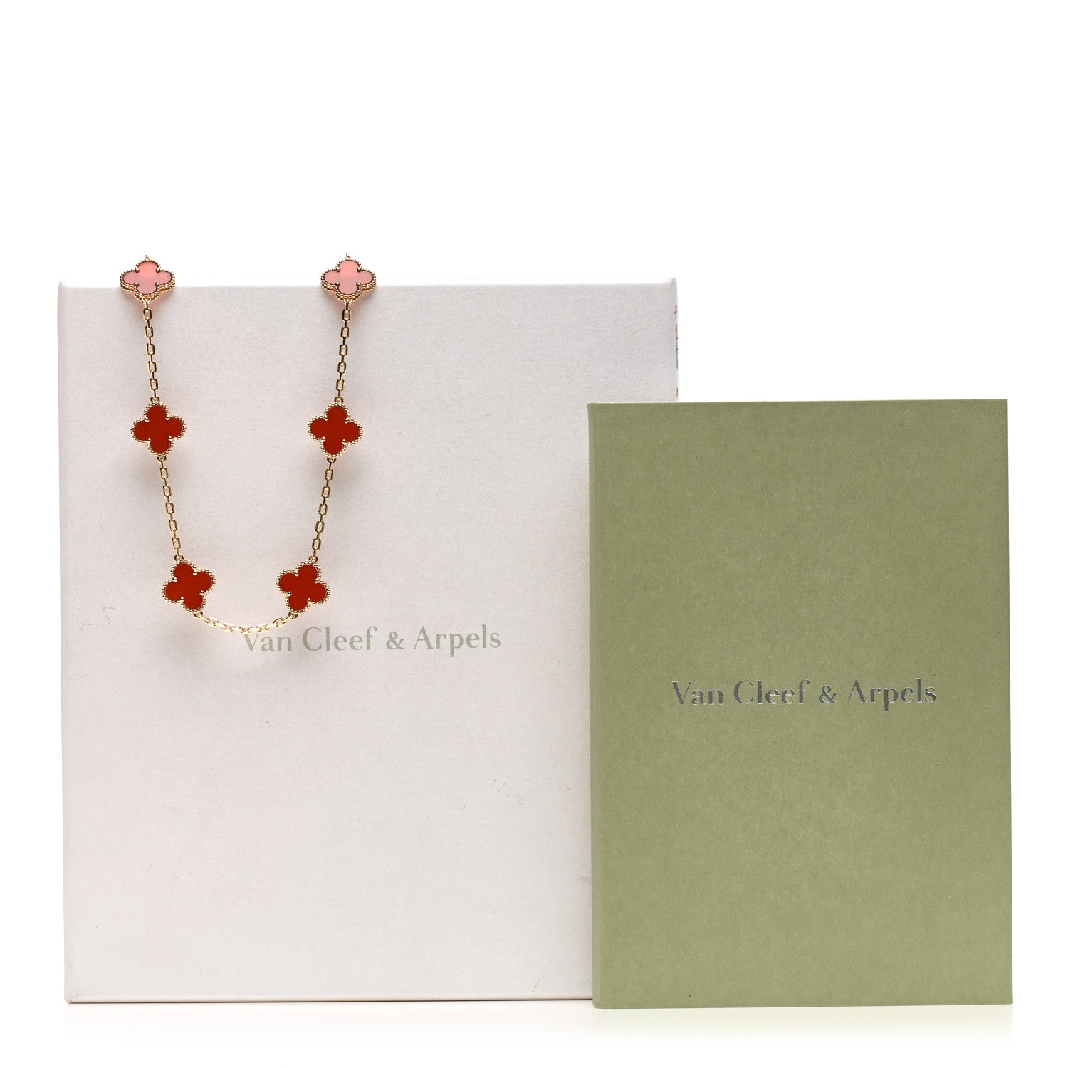 Van Cleef & Arpels 18K Yellow Gold Carnelian 10 Motifs Vintage Alhambra Necklace 6 of 6