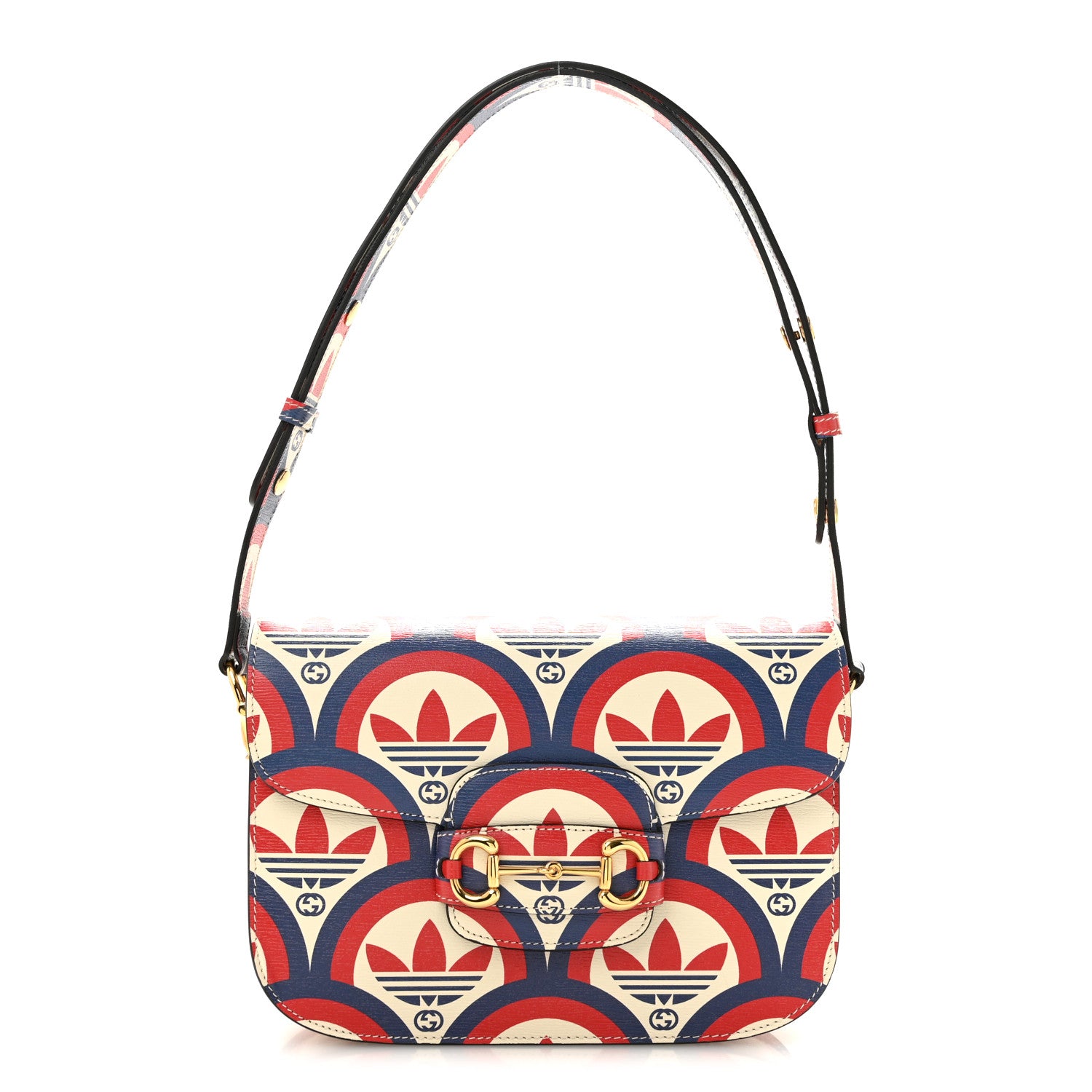 Gucci X ADIDAS Shangai Calfskin Web Trefoil Interlocking G Small Horsebit 1955 Shoulder Bag Red White Blue 1 of 11