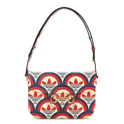 Gucci X ADIDAS Shangai Calfskin Web Trefoil Interlocking G Small Horsebit 1955 Shoulder Bag Red White Blue 1 of 11