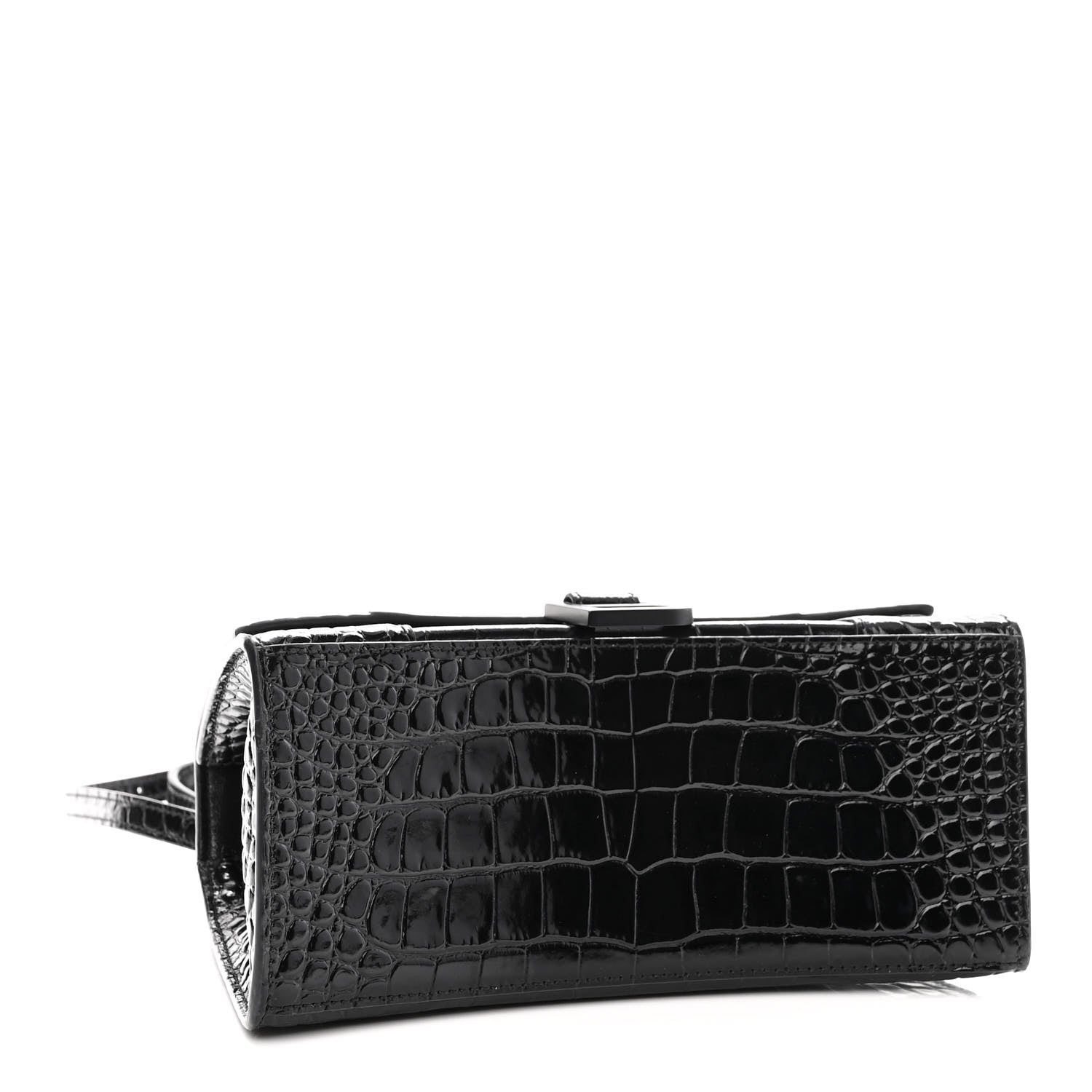 Balenciaga Shiny Calfskin Monochrome Crocodile Embossed Small Hourglass Top Handle Bag Black 4 of 10