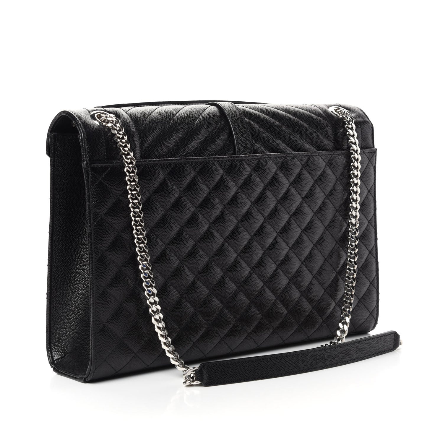Grain De Poudre Textured Mixed Matelasse Large Triquilt Monogram Satchel Black