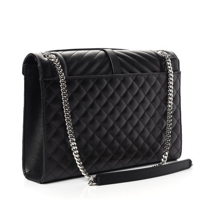 Saint Laurent Grain De Poudre Textured Mixed Matelasse Large Triquilt Monogram Satchel Black 3 of 10