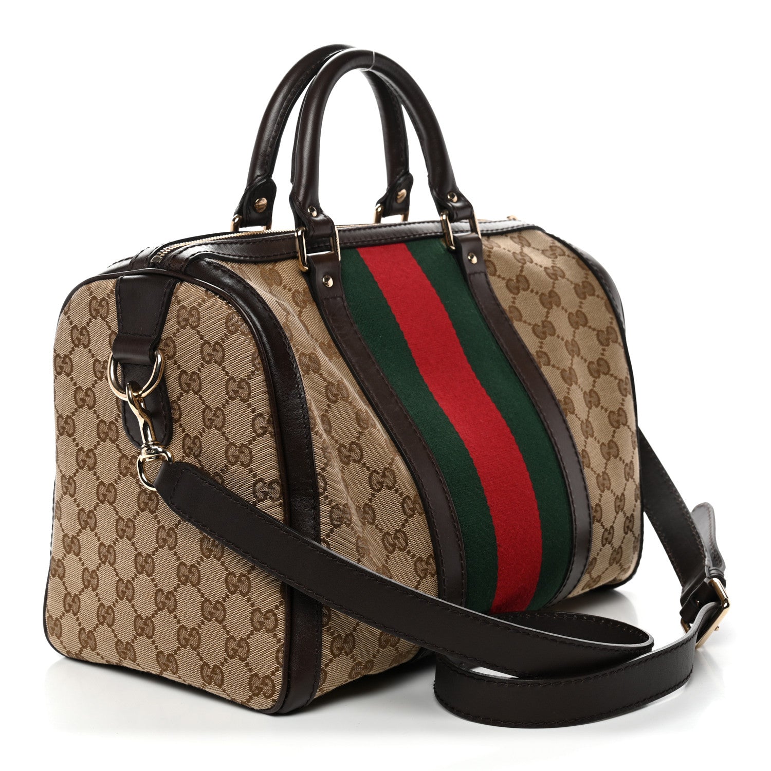 Gucci Monogram Vintage Web Medium Boston Dark Brown 3 of 13
