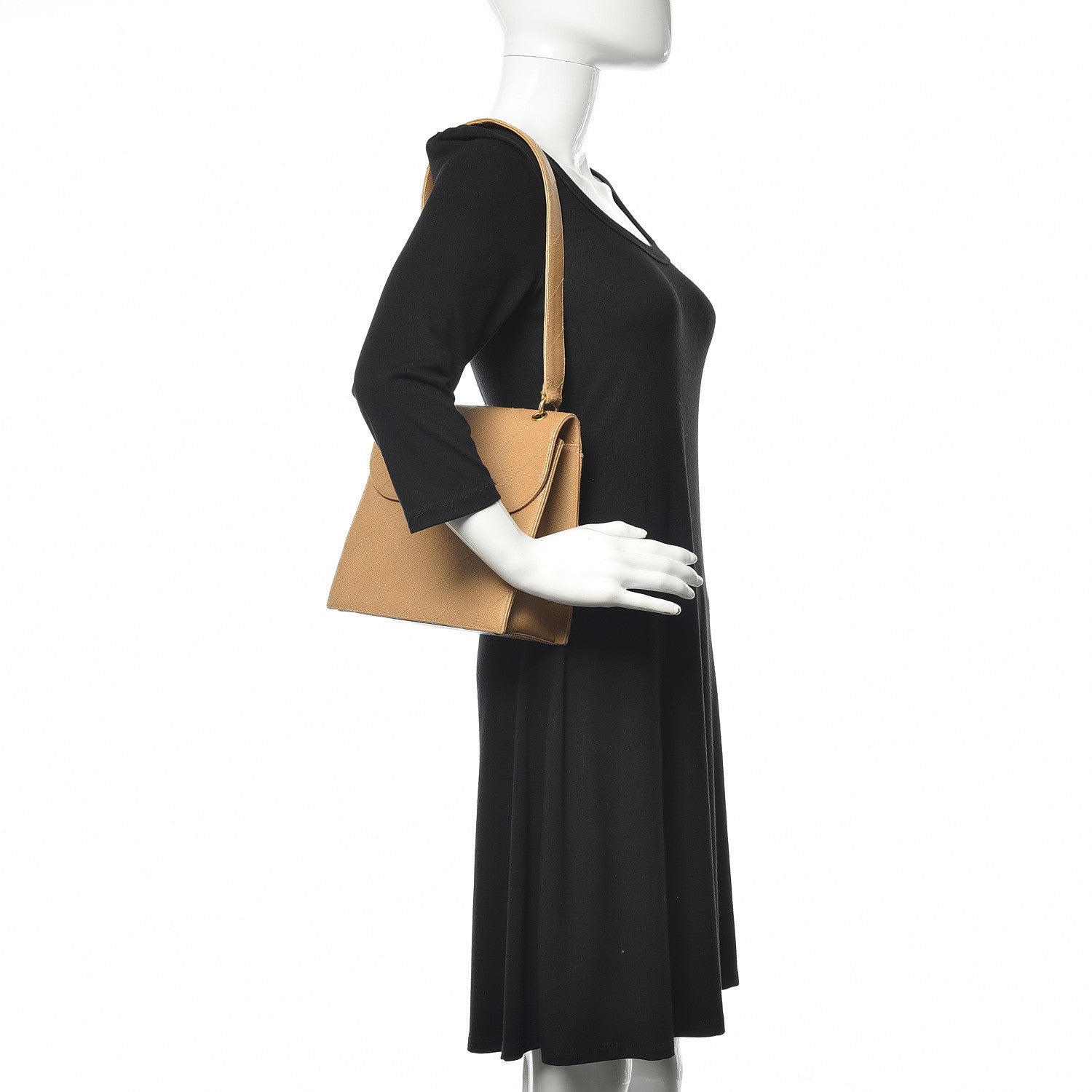 Chanel Caviar Stitched Flap Shoulder Bag Beige 2 of 13