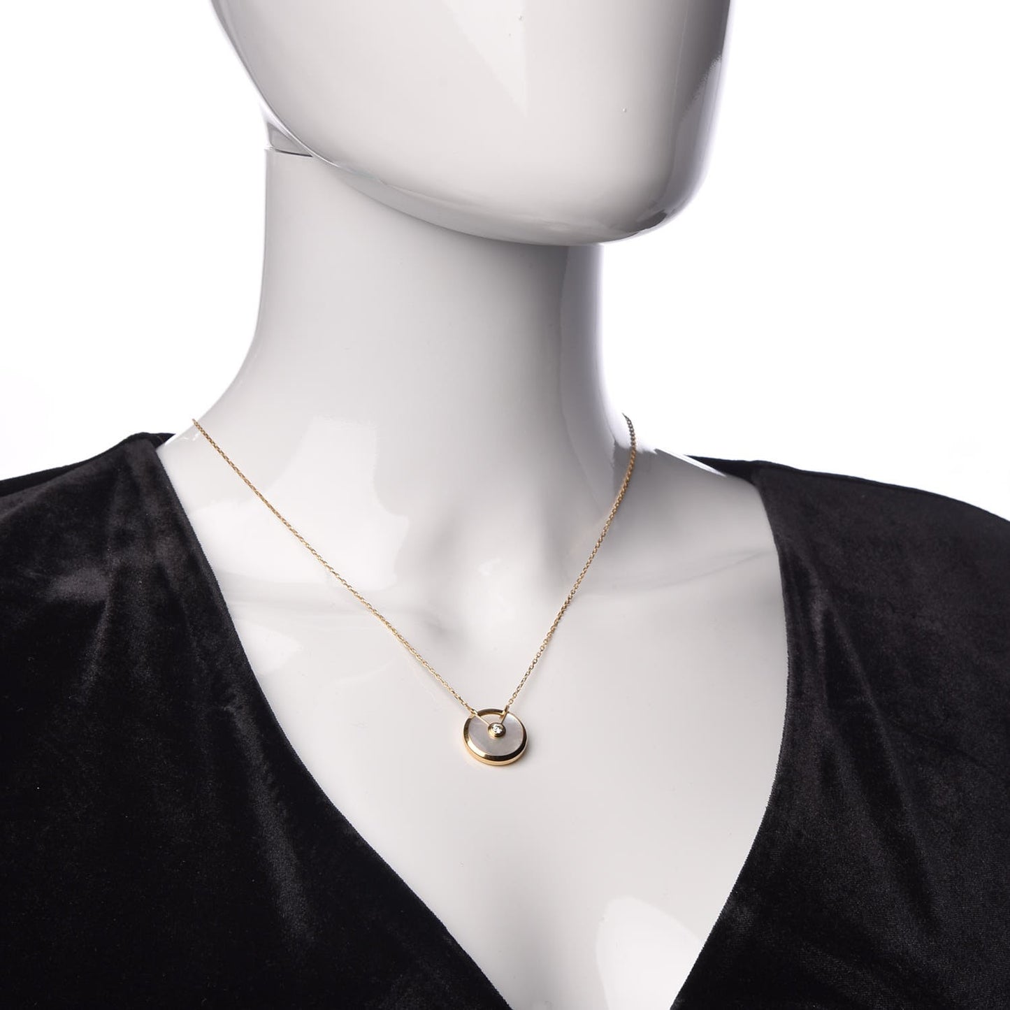 18K Yellow Gold Diamond Mother of Pearl SM Amulette de Cartier Pendant Necklace