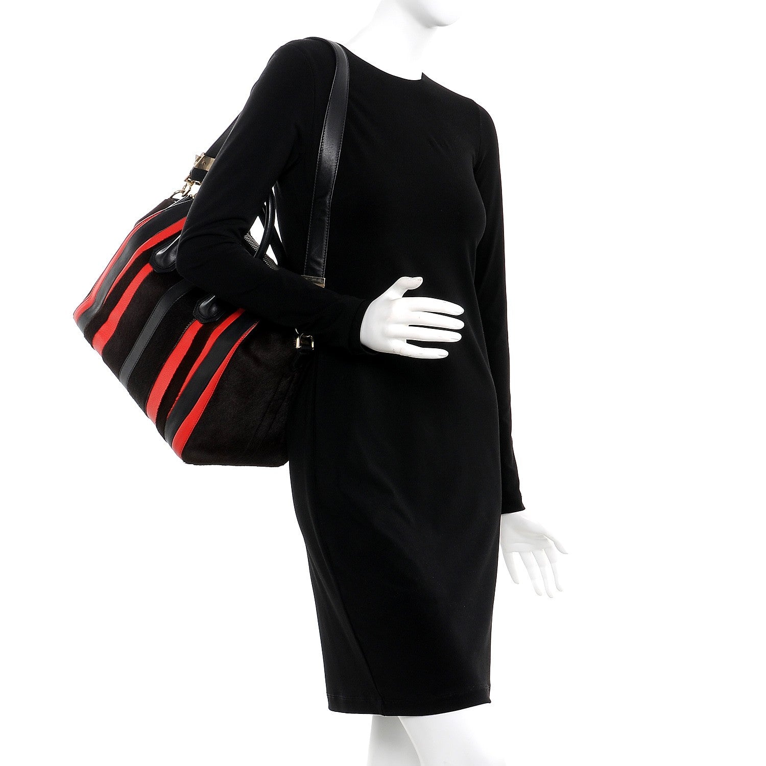 Givenchy Calf Hair Goatskin Smooth Calfskin Patchwork Medium Antigona Black Red 2 of 12