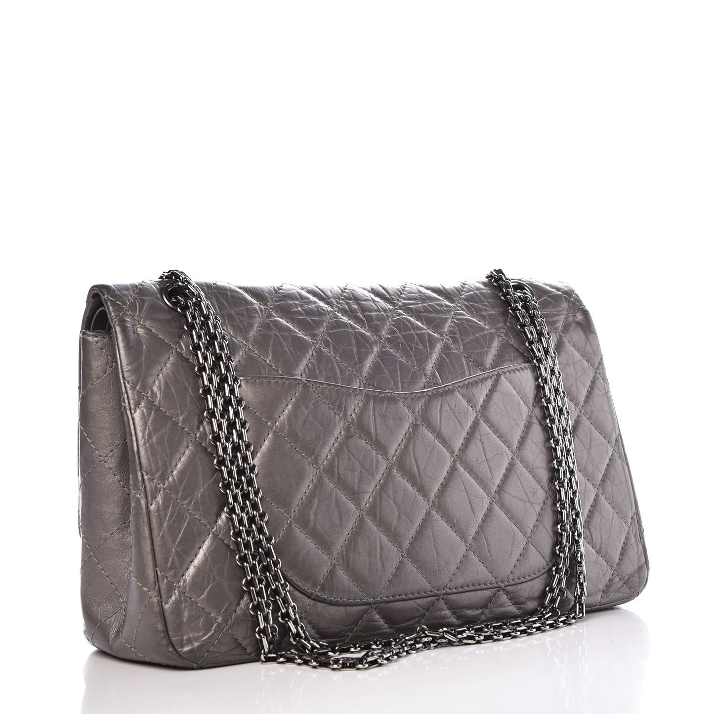 Metallic Aged Calfskin Quilted 2.55 Reissue 227 Flap Dark Silver