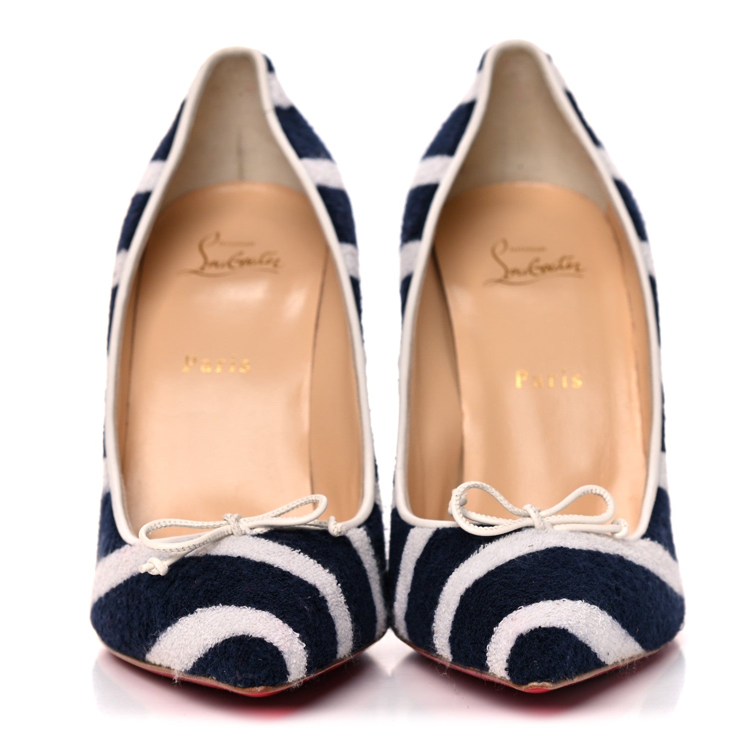 Christian Louboutin Sponge Fabric Shiny Nappa Decollete Spa 100 Pumps 41 Navy White 2 of 9