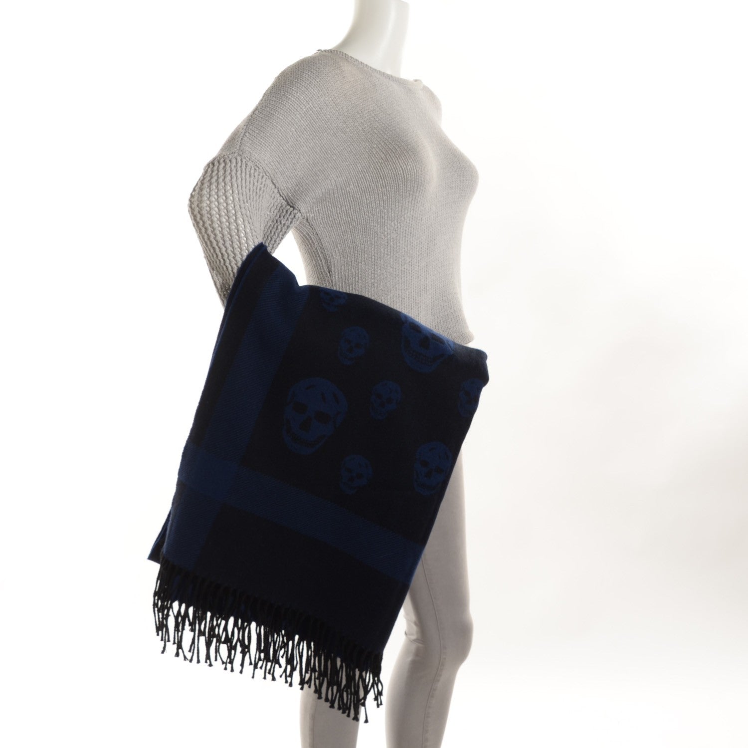 Alexander McQueen Wool Silk Cashmere Skull Scarf Black 2 of 7