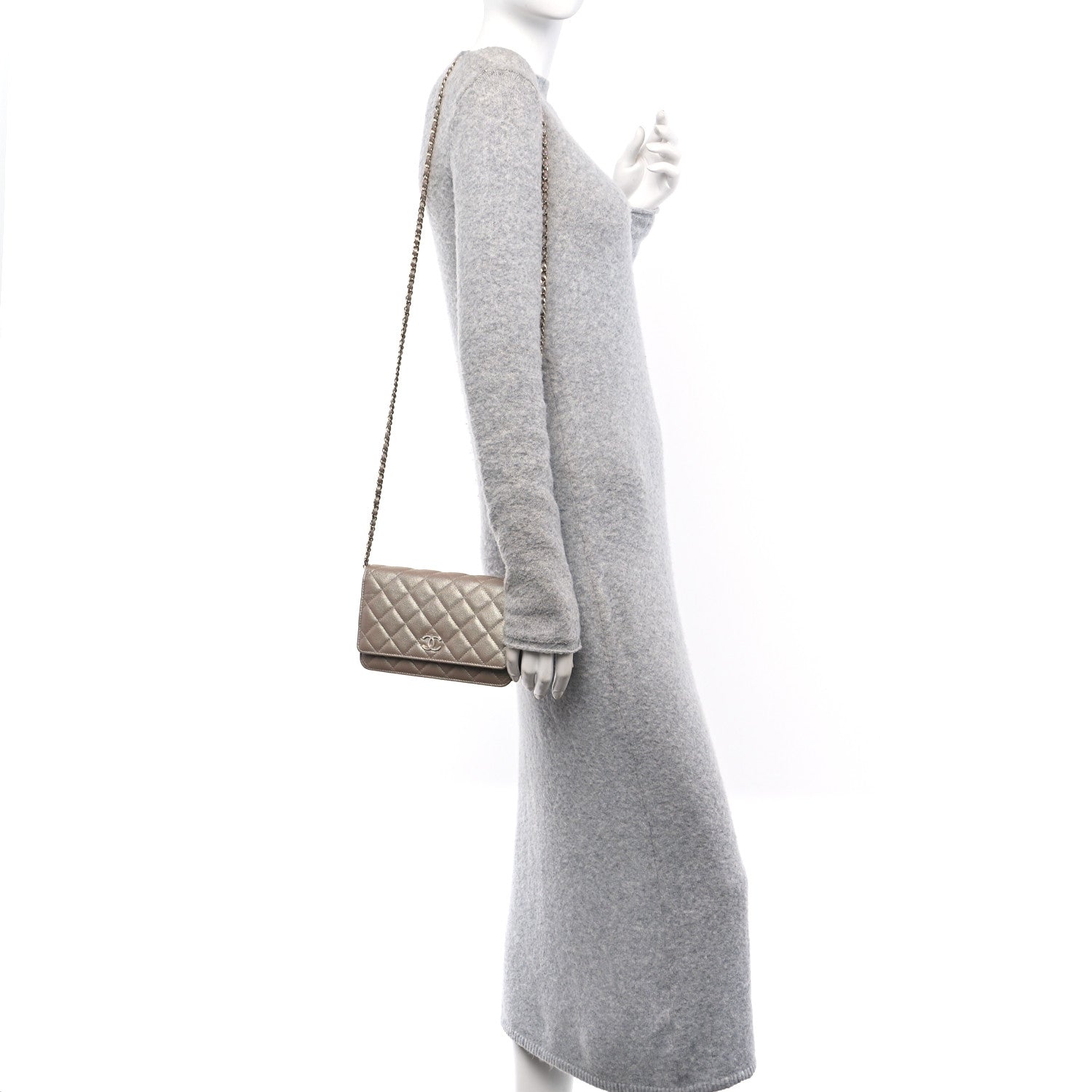 Chanel Iridescent Caviar Quilted Wallet on Chain WOC Beige 3 of 21