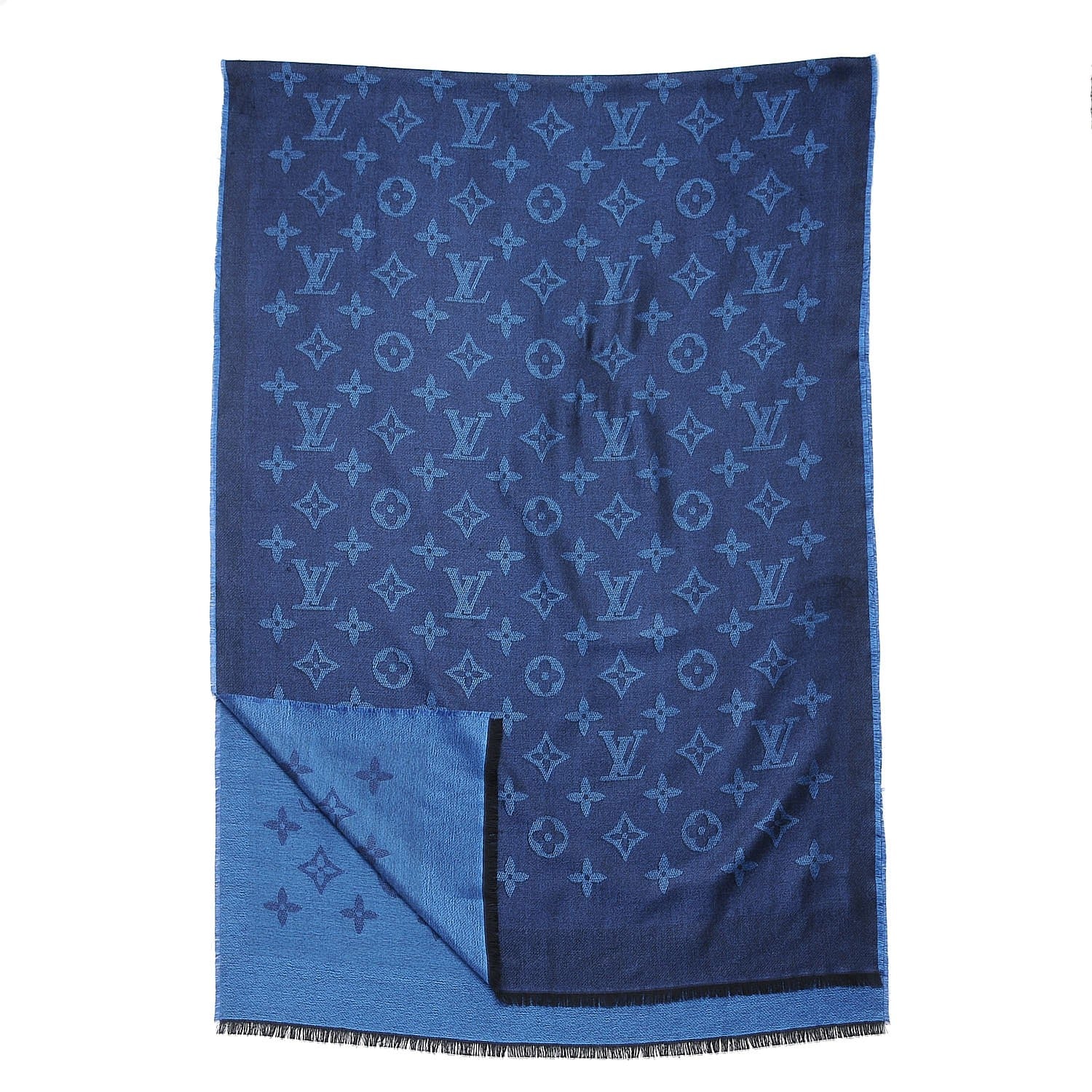 Louis Vuitton Cashmere Silk Wool Monogram Stole Blue 4 of 4