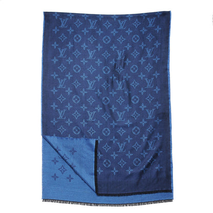 Louis Vuitton Cashmere Silk Wool Monogram Stole Blue 4 of 4