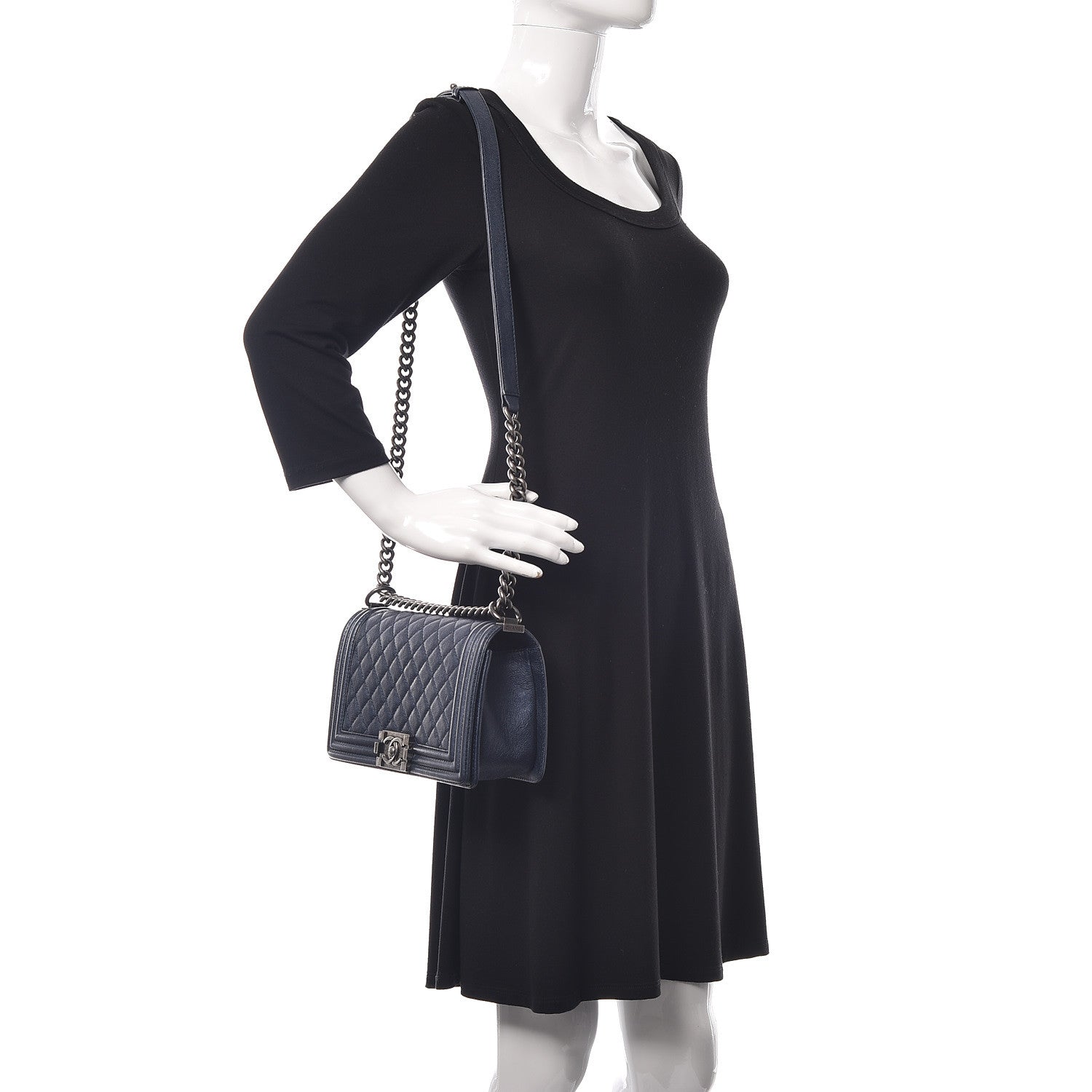 Chanel Calfskin Quilted Medium Boy Flap Dark Navy 2 of 11