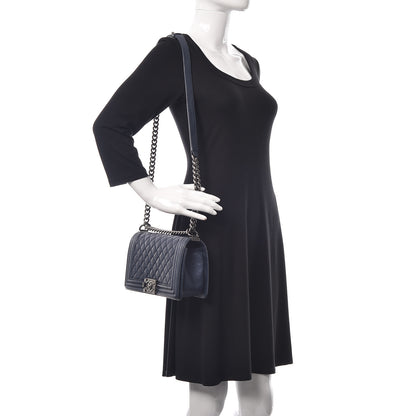 Chanel Calfskin Quilted Medium Boy Flap Dark Navy 2 of 11