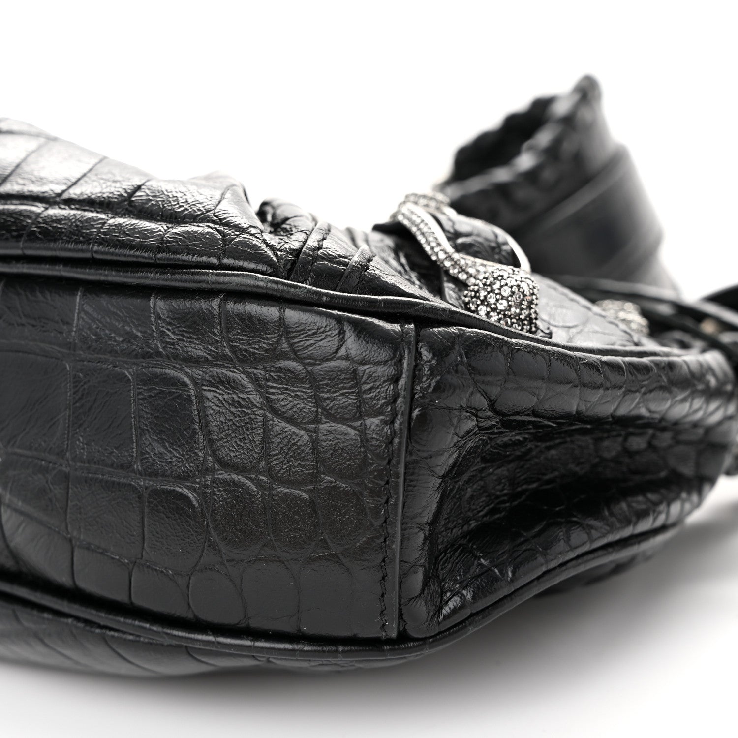 Balenciaga Extra Supple Calfskin Crystal Crocodile Embossed Le Cagole Shoulder Bag XS Black 10 of 11